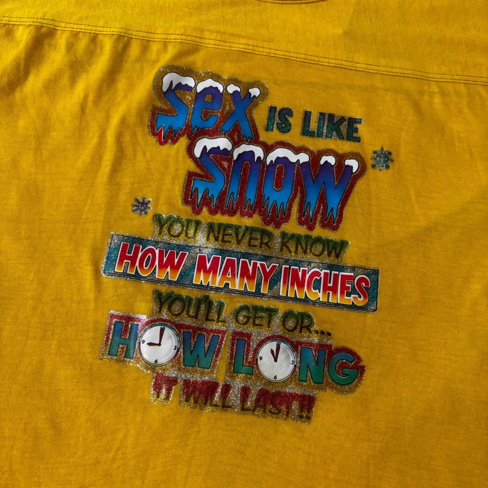Vintage Humor 70s T Shirt Sex Is Like Snow Funny Graphic Novelty Yellow  L